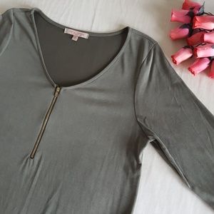 Green Envelope Zip Up Front Top